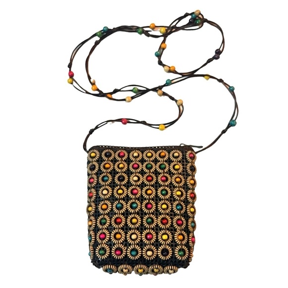 3/$30 MULTICOLOR WOOD BEAD CROSSBODY SHOULDER MINI BAG POUCH COCONUT SHELL BOHO - Picture 10 of 10